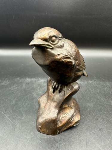 Bronze vogel sitzend - vogel, signiert